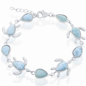 Women's Bracelet - Larimar Turtle and Pear-Shaped | T-7635