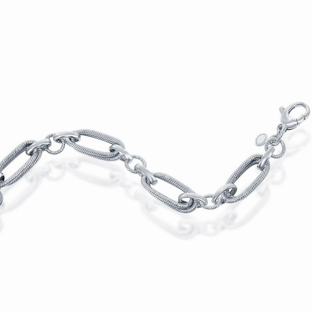 Women's Bracelet - Silver Rope Design Oval and Round Linked | BMS-5099