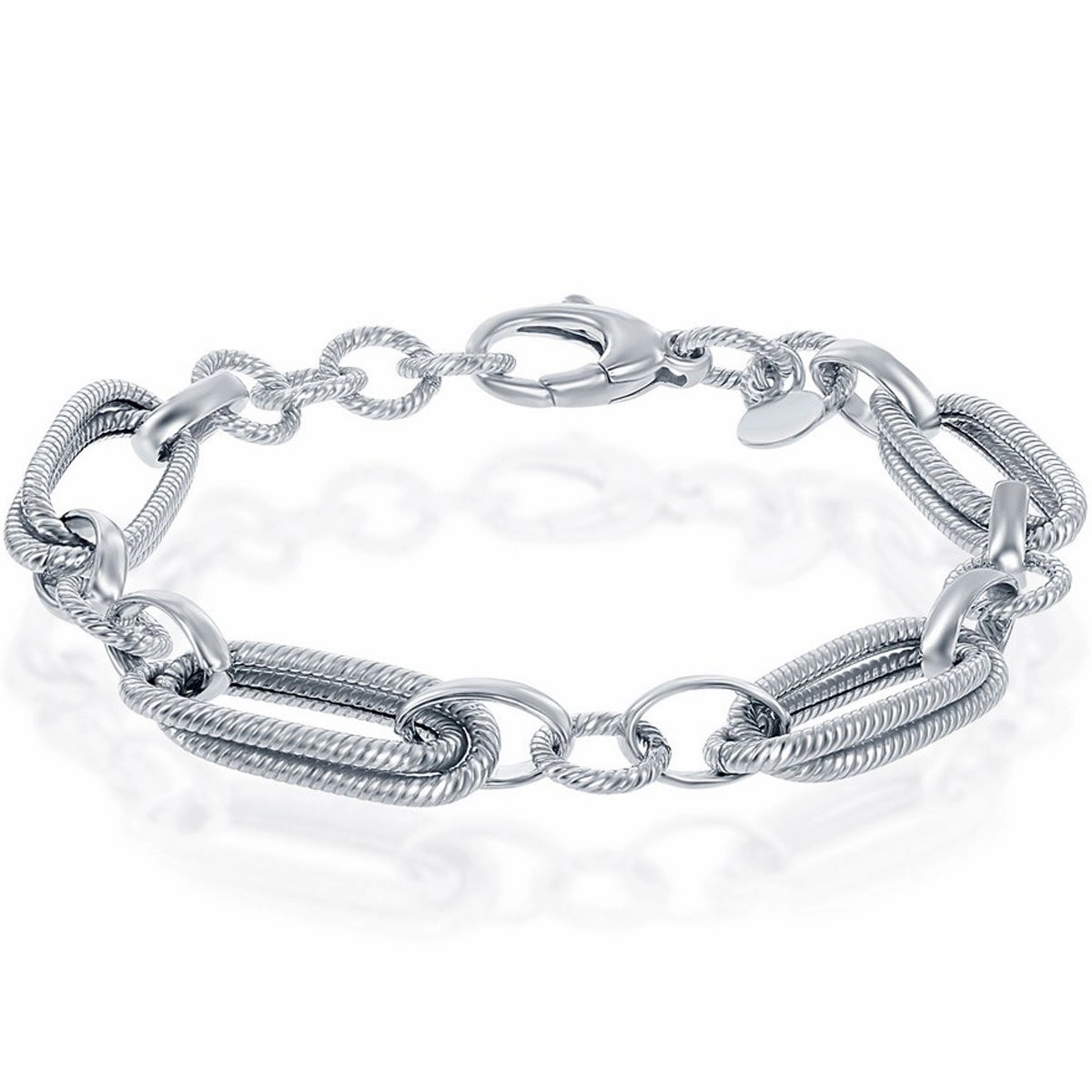 Women's Bracelet - Silver Rope Design Oval and Round Linked | BMS-5099