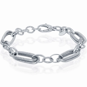 Women's Bracelet - Silver Rope Design Oval and Round Linked | BMS-5099