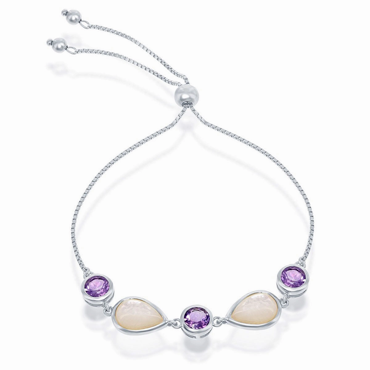 Women's Bracelet - Sterling Silver Amethyst and MOP Adjustable Bolo | SMT-7680