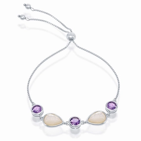 Women's Bracelet - Sterling Silver Amethyst and MOP Adjustable Bolo | SMT-7680