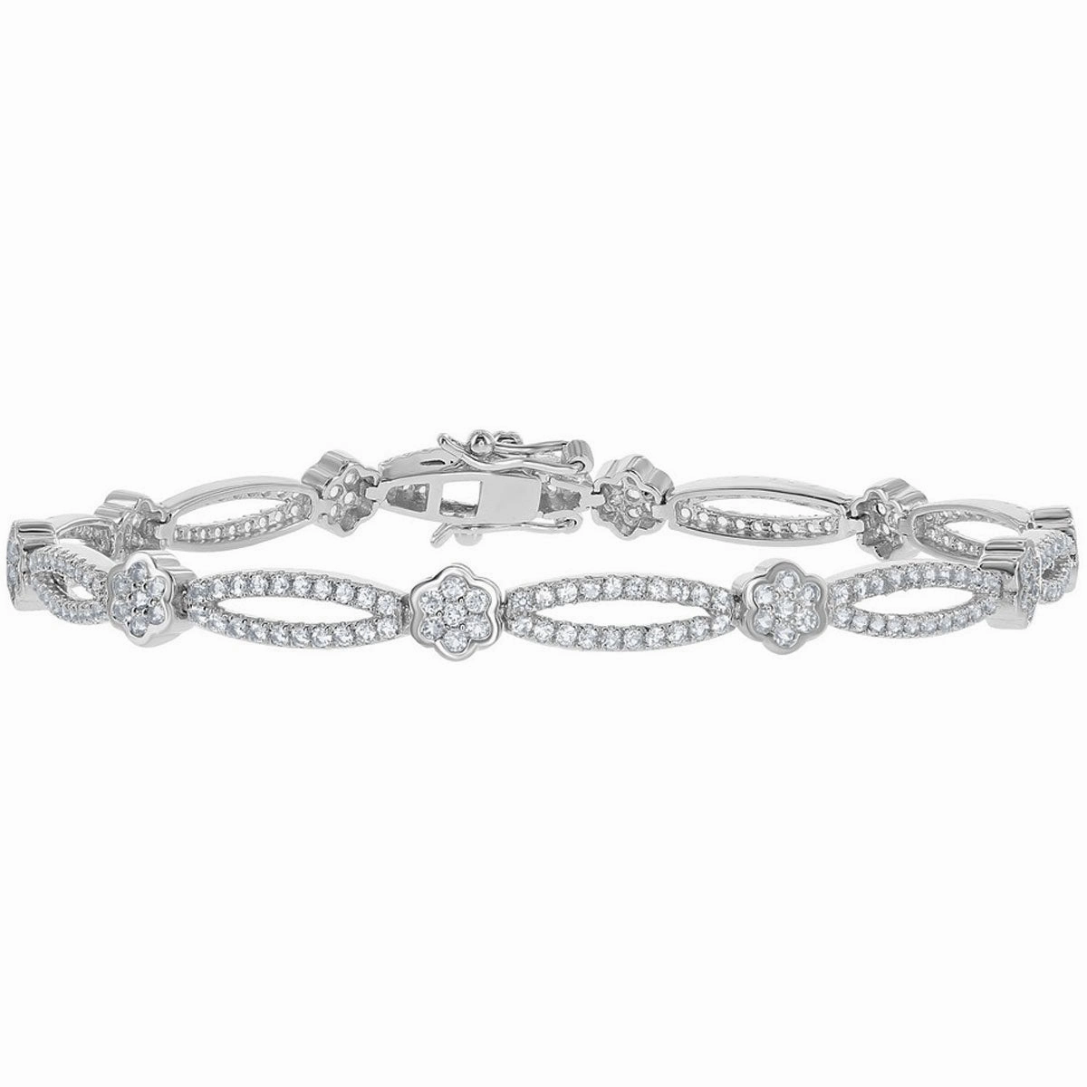 Women's Bracelet - Sterling Silver Flower and Open Oval Topaz | BLT-7366