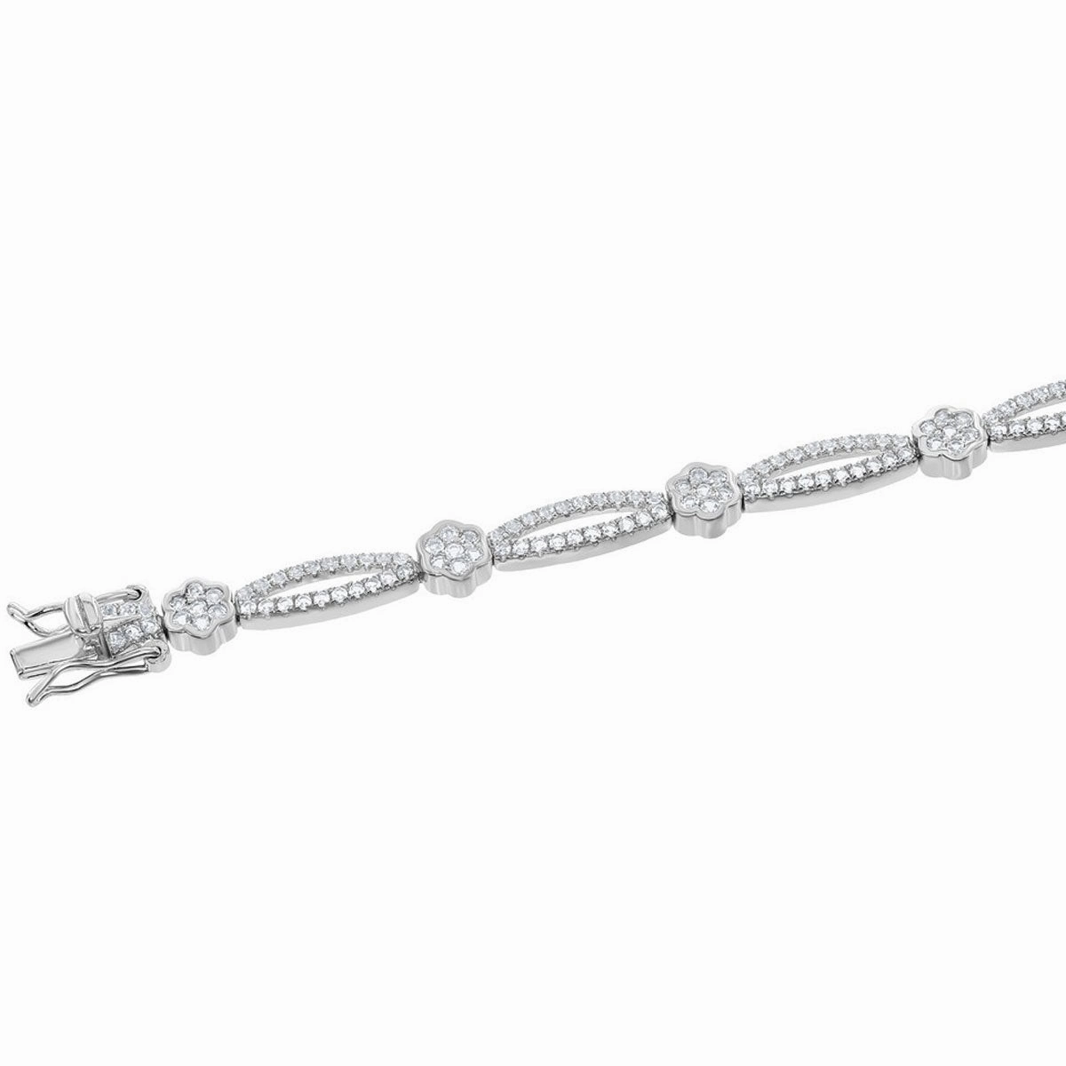 Women's Bracelet - Sterling Silver Flower and Open Oval Topaz | BLT-7366
