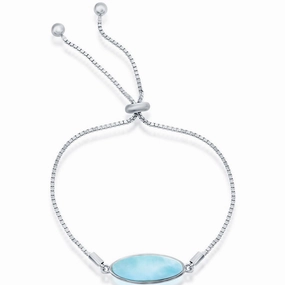 Women's Bracelet - Sterling Silver Oval Larimar Bolo | T-7879