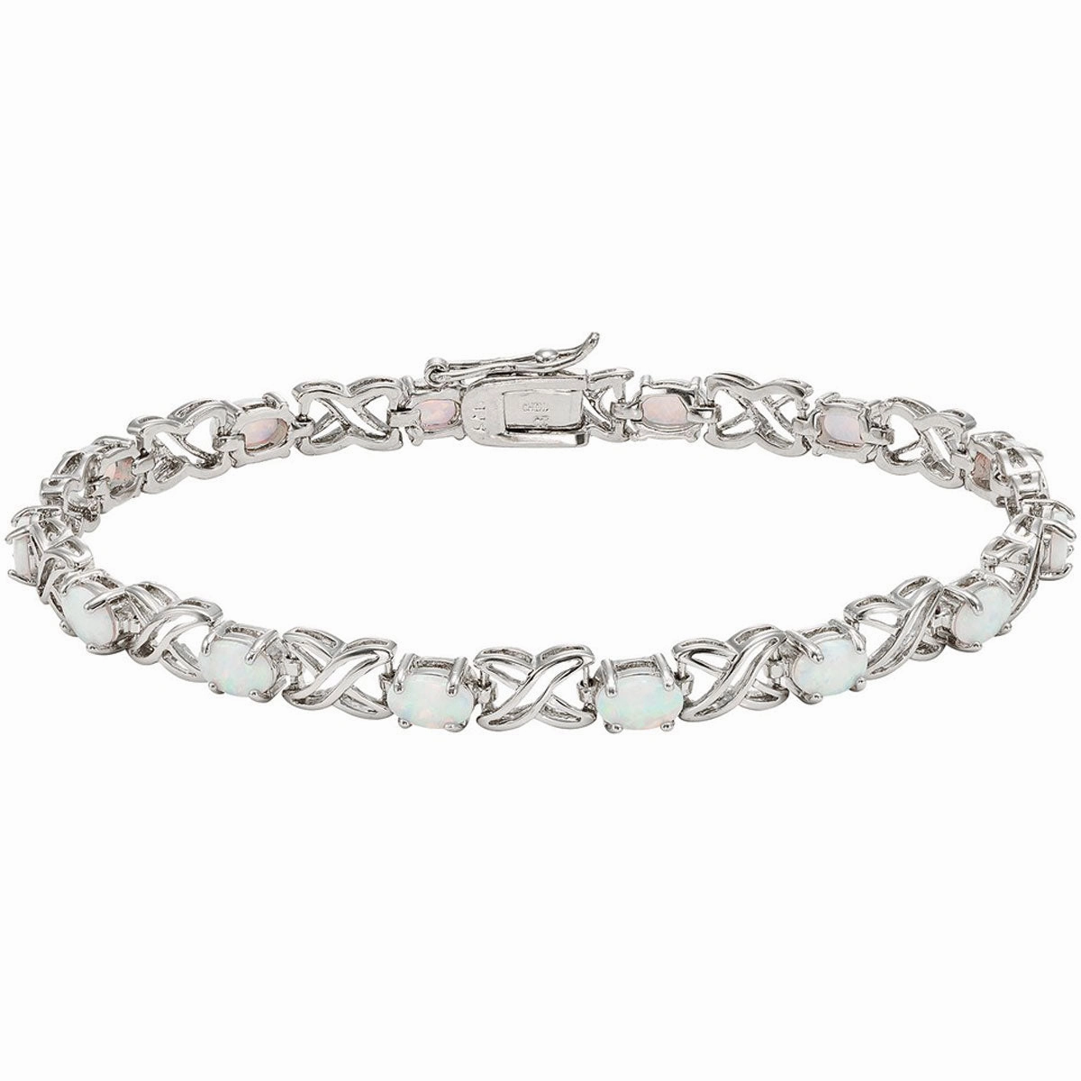Women's Bracelet - Sterling Silver XO Oval White Opal, Size 8 | T-4308-8