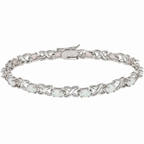 Women's Bracelet - Sterling Silver XO Oval White Opal, Size 8 | T-4308-8