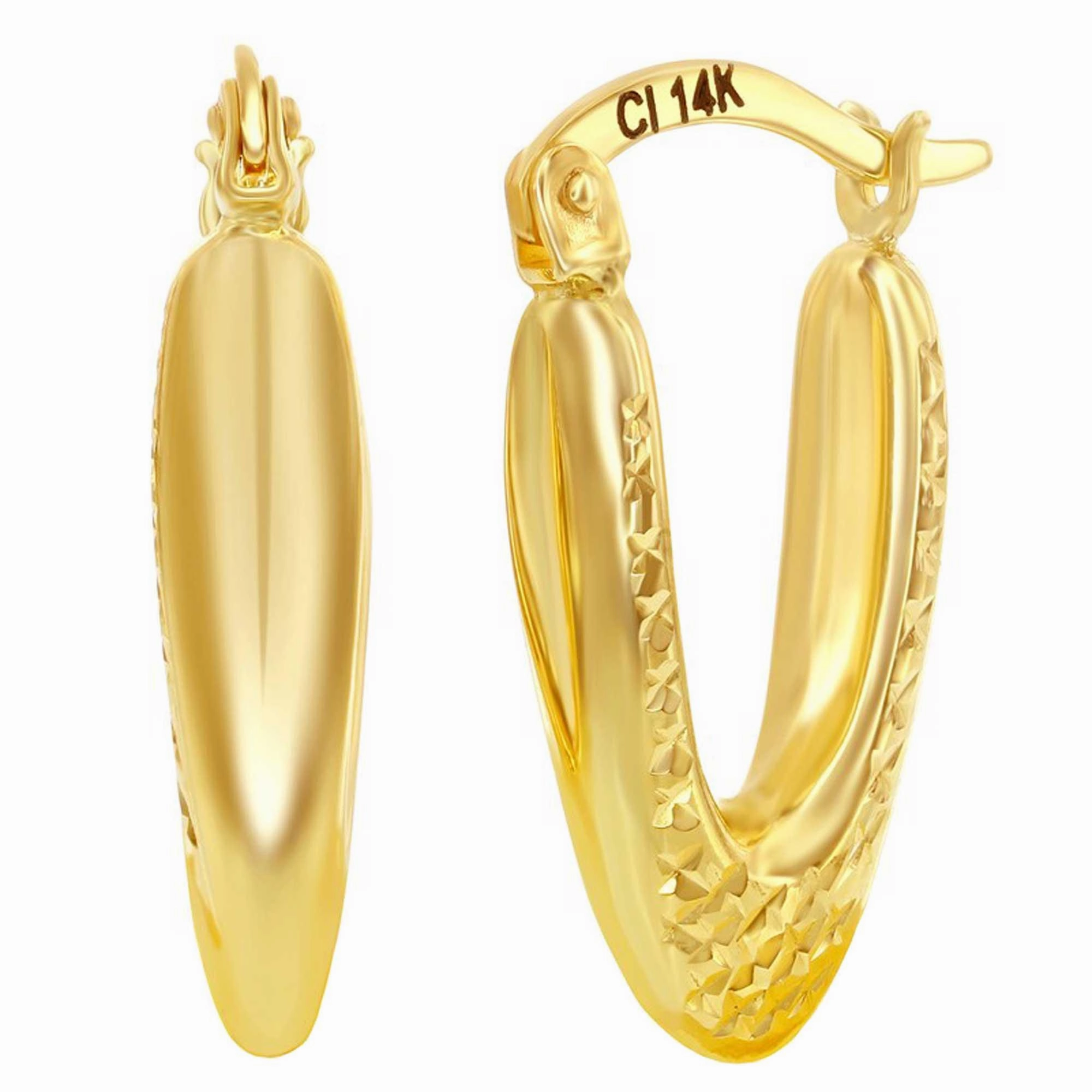 Women's Earrings - 14K Yellow Gold Oval D-C 20x10mm Hoop | 14A-116