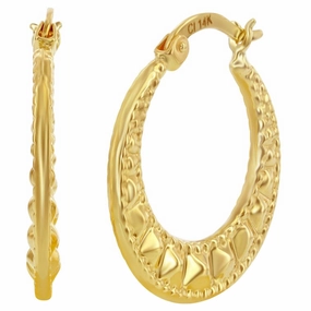 Women's Earrings - 14K Yellow Gold Textured 21mm Hoop | 14A-107
