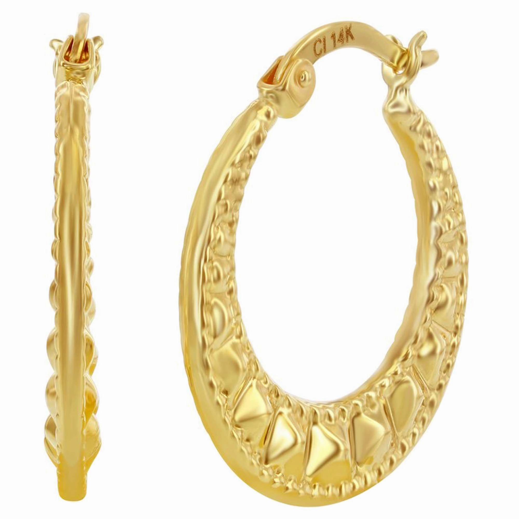 Women's Earrings - 14K Yellow Gold Textured 21mm Hoop | 14A-107