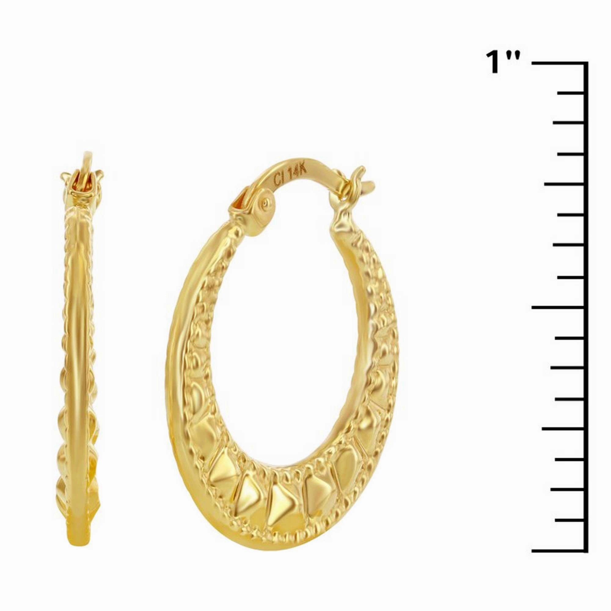 Women's Earrings - 14K Yellow Gold Textured 21mm Hoop | 14A-107