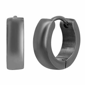 Women's Earrings - Black Plated Steel 13mm Polished Huggie Hoop | SA-6083