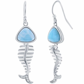 Women's Earrings - Blue Larimar and CZ Fish Skeleton | D-7995