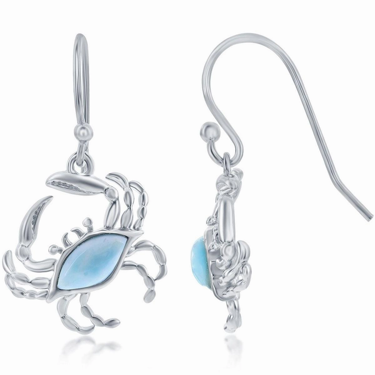 Women's Earrings - Blue Larimar Crab French Wire Closure | D-7999