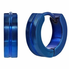 Women's Earrings - Blue Plated Steel 13mm Lined Huggie Hoop | SA-6080