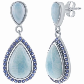 Women's Earrings - Double Pearshaped Blue Larimar and CZ | D-7740