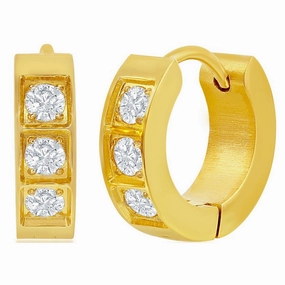 Women's Earrings - Gold Plated Stainless Steel 13mm Huggie Hoop CZ | SA-6075