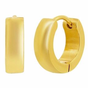 Women's Earrings - Gold Plated Steel 13mm Polished Huggie Hoop | SA-6082
