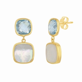 Women's Earrings - GP Sterling Double Square Blue Topaz and MOP | SMD-7237