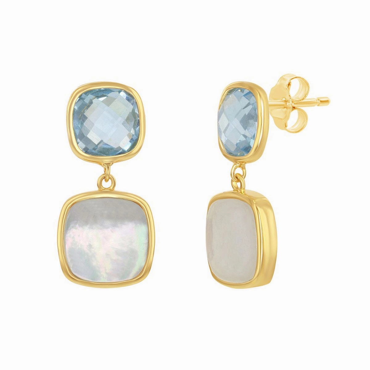 Women's Earrings - GP Sterling Double Square Blue Topaz and MOP | SMD-7237