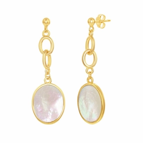 Women's Earrings - GP Sterling Silver Linked Chain Oval MOP Dangling | SMD-7338