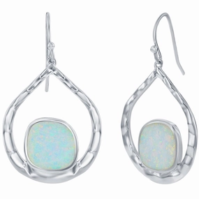 Women's Earrings - Irregular White Opal and Hammered Pear Shaped | D-7994