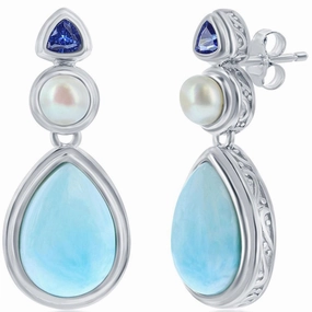 Women's Earrings - Larimar with FWP and Tanzanite CZ | D-8184
