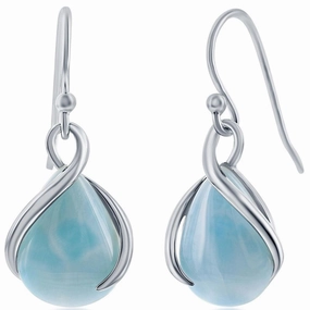 Women's Earrings - Pearshaped Blue Larimar Stone Twist | D-7459