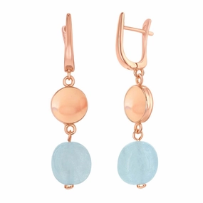 Women's Earrings - RG Round Disc with Natural Aquamarine Oval | SMD-6727