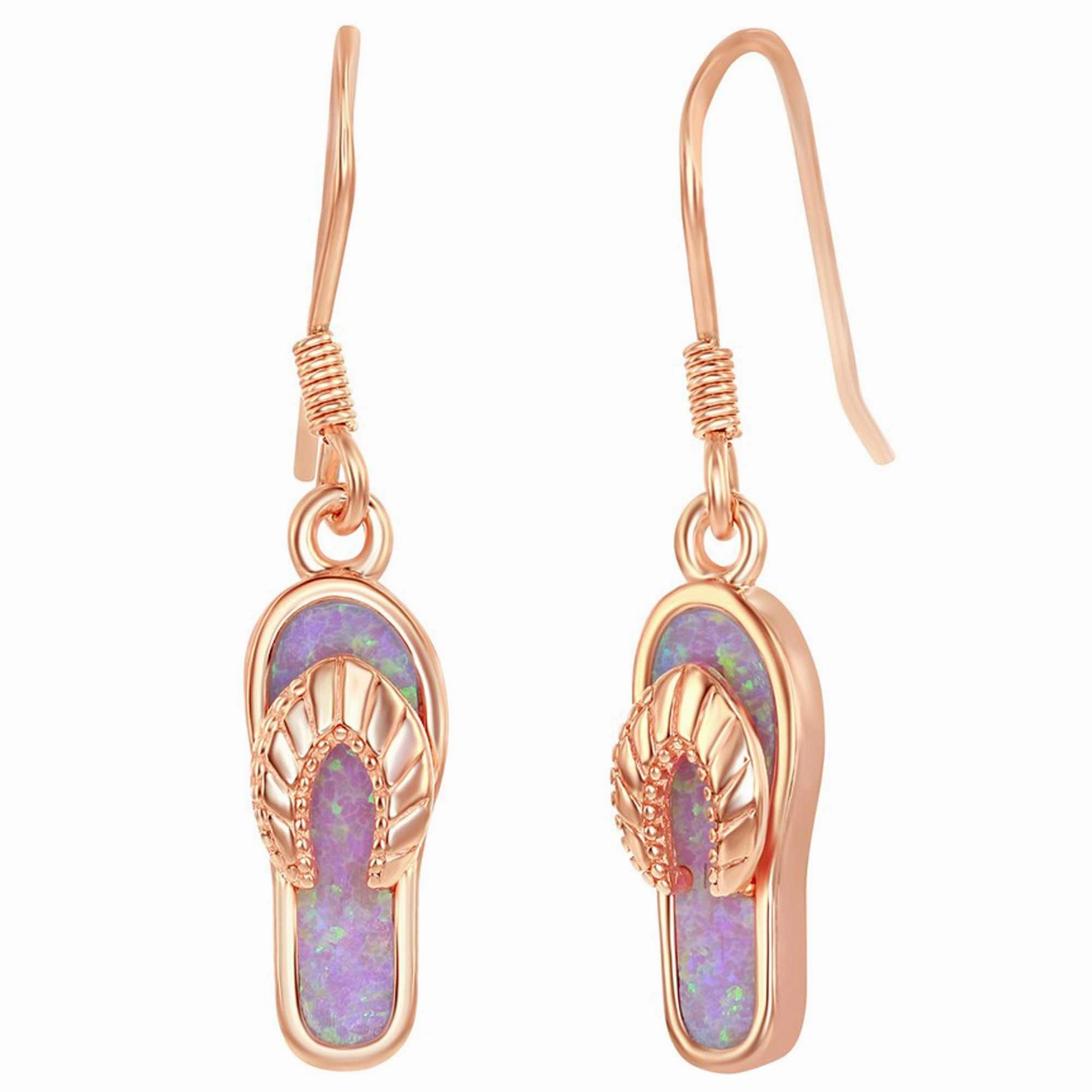 Women's Earrings - Rose Gold Plated SS Pink Inlay Opal Flip-Flop | D-6742