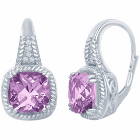 Women's Earrings - Silver Amethyst Rope Design White Topaz | BLD-7148
