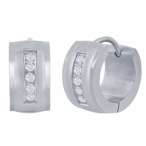 Women's Earrings - Stainless Steel 13x7mm CZ Huggie Hoop | SA-6086