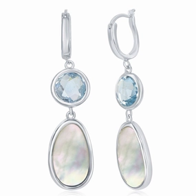 Women's Earrings - Sterling Silver Bezel-set Blue Topaz and MOP | SMD-6862