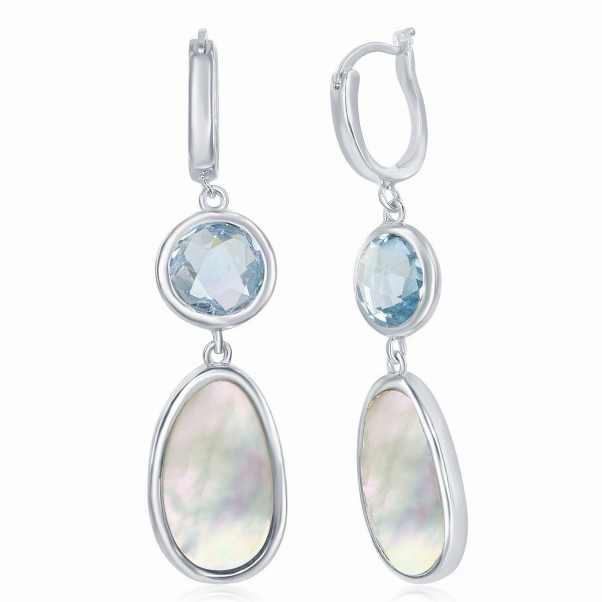 Women's Earrings - Sterling Silver Bezel-set Blue Topaz and MOP | SMD-6862