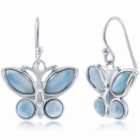 Women's Earrings - Sterling Silver Blue Larimar Butterfly | D-7800