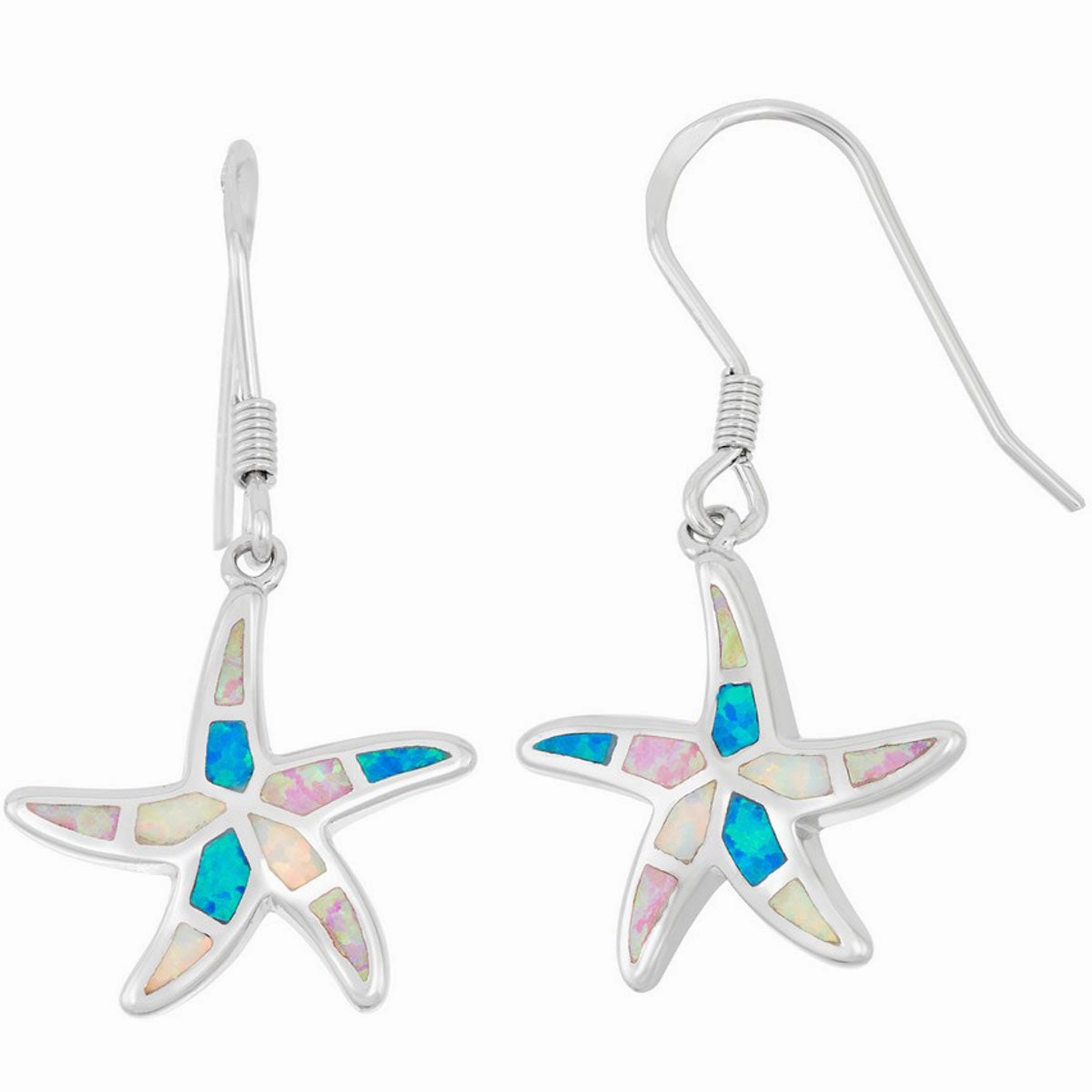 Women's Earrings - Sterling Silver Multicolored Inlay Opal Starfish | D-5896