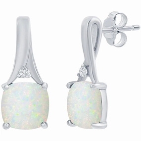 Women's Earrings - Sterling Silver Opal and CZ Post Back Closure | D-8177