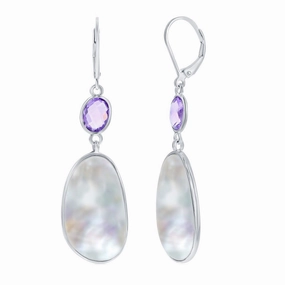 Women's Earrings - Sterling Silver Oval Amethyst and Irregular MOP | SMD-7345