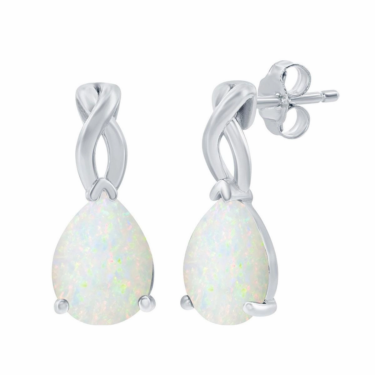 Women's Earrings - Sterling Silver Pear Shaped White Opal Post Back | D-8176