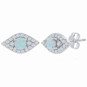 Women's Earrings - Sterling Silver White Opal and CZ Evil Eye Stud | D-8347