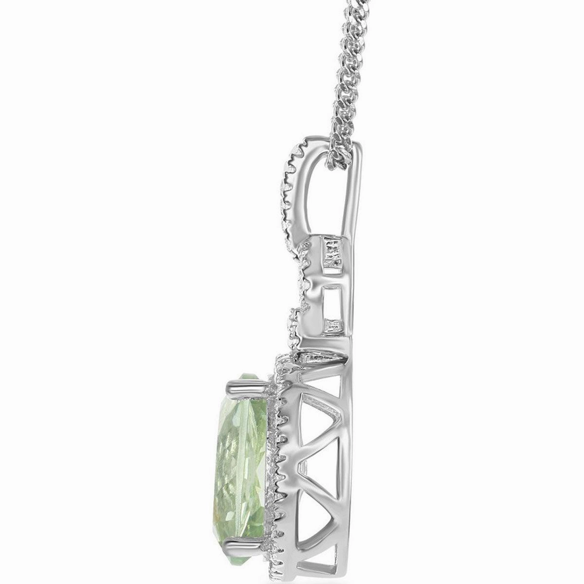 Women's Necklace - Green Amethyst Oval with White Topaz Border | BLK-7555