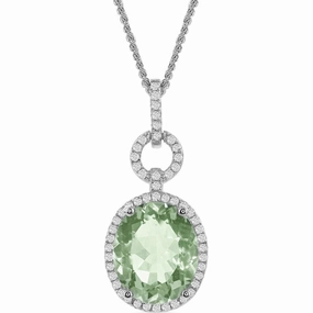 Women's Necklace - Green Amethyst Oval with White Topaz Border | BLK-7555