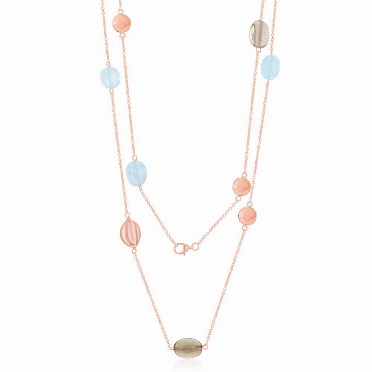 Women's Necklace - RG Multi-Shaped Aquamarine and Smokey Quartz | SMM-5810