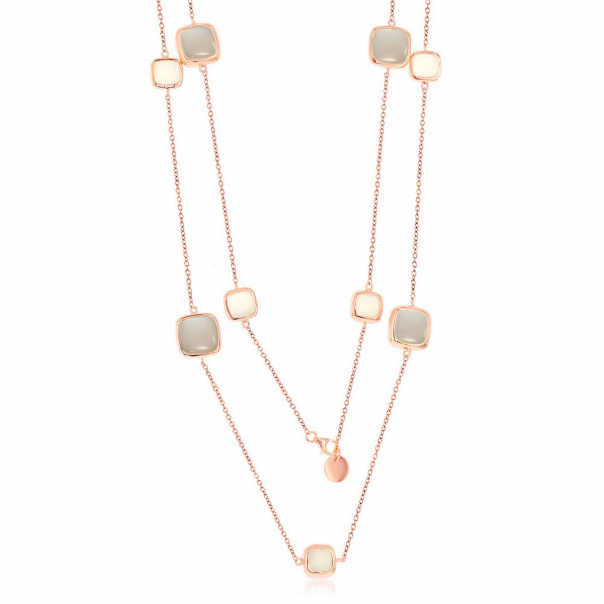 Women's Necklace - RG Sterling White and Grey Moon Stone Square | SMM-5808