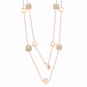 Women's Necklace - RG Sterling White and Grey Moon Stone Square | SMM-5808
