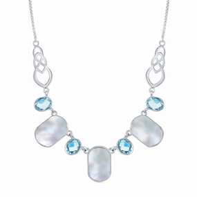 Women's Necklace - Sterling Alternating Oval Blue Topaz and MOP | SMM-6321