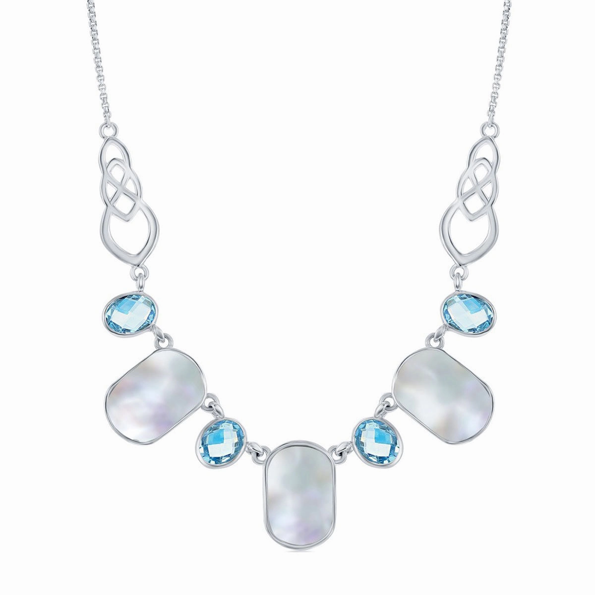Women's Necklace - Sterling Alternating Oval Blue Topaz and MOP | SMM-6321