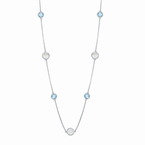 Women's Necklace - Sterling Alternating Round Blue Topaz and MOP | SMM-6934