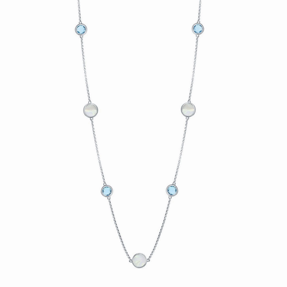 Women's Necklace - Sterling Alternating Round Blue Topaz and MOP | SMM-6934