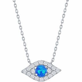 Women's Necklace - Sterling Silver Blue Opal and CZ Evil Eye | M-6882